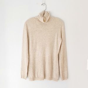 Karoo Mark Eisen Cashmere Long Sleeve Turtleneck Sweater Tunic Cream Tan Medium
